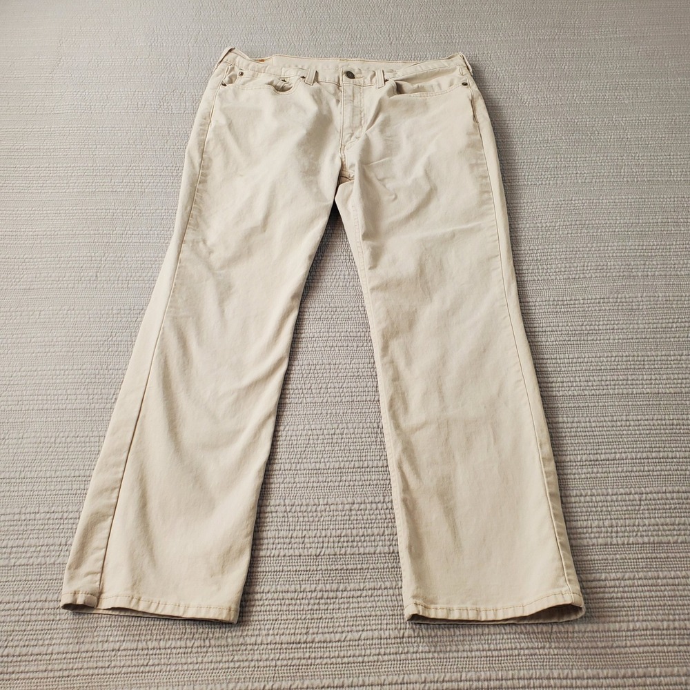 Levis 514 Straight Fit Pants Mens 36x30 Cream Khaki Cotton Stretch Trousers